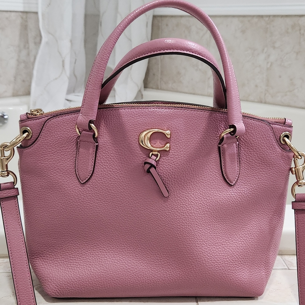 COACH 1317 REMI TRUE PINK PEBBLED LEATHER GOLD C CROSSBODY SATCHEL BAG